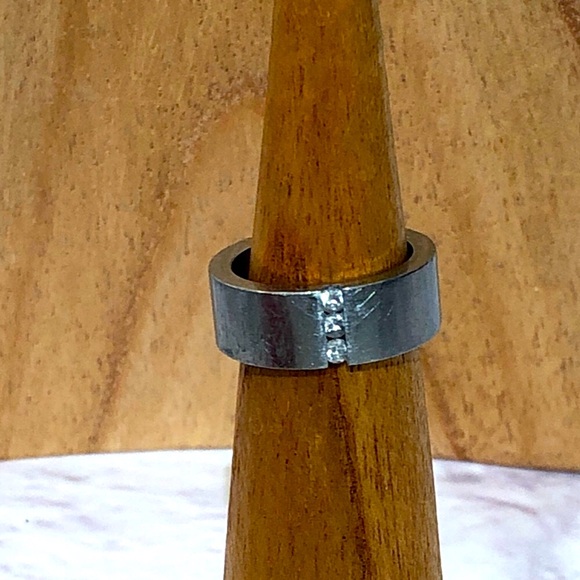 Estate Steel or Tungsten Men's Ring with Diamond Accents size 8